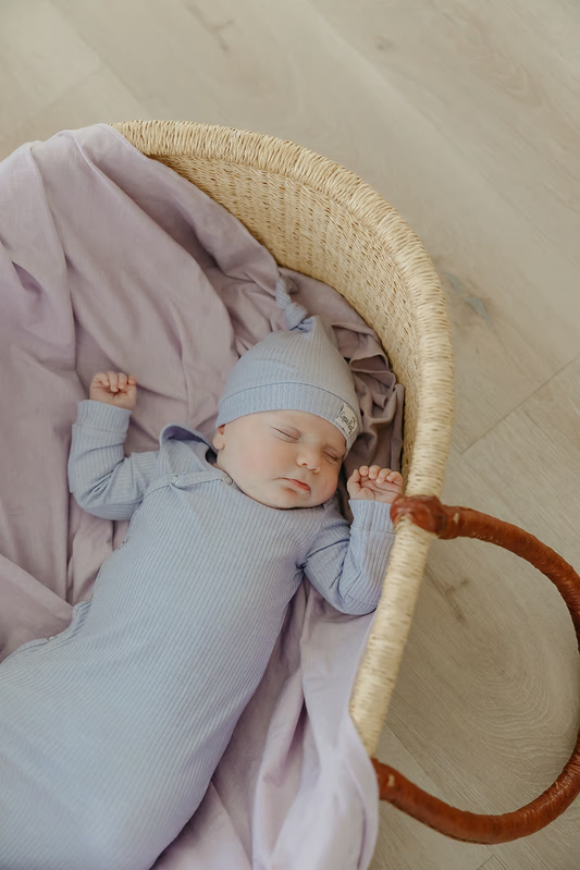 Copper Pearl - Periwinkle Rib Knit Newborn Knotted Gown