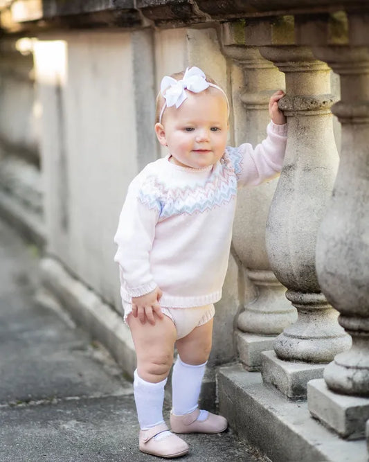 Mi Lucero - Fair Isle Herringbone Diaper Set Pink