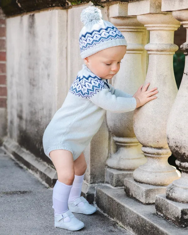 Mi Lucero - Fair Isle Herringbone Toboggan Hat Light Blue