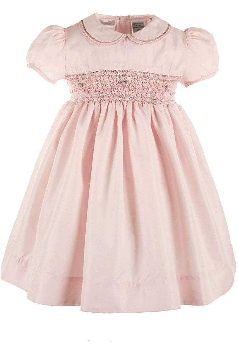 Carriage Boutique - Elegnat Taffeta Pink Smocked Dress
