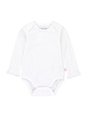 RuffleButts | White LS Ruffle Bodysuit