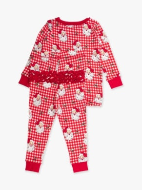 RuffleButts | Red Dear Santa Ruffle Pajama Set