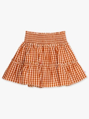 RuffleButts | Classic Rust Gingham Smocked Skirt