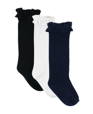 RuffleButts | 3 Pack Knee Socks - Black, White, Dark Navy