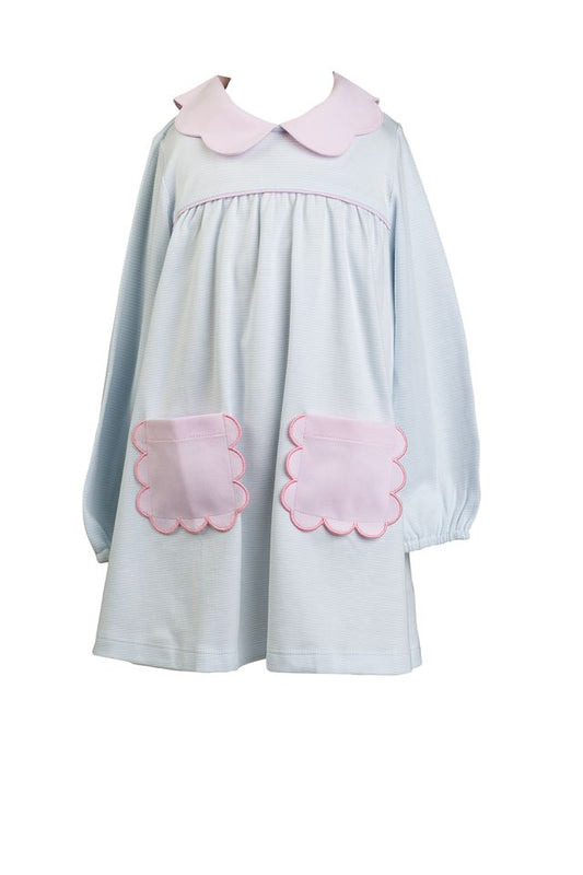 Proper Peony | Scalloped Pocket Light Blue Stripe Dress