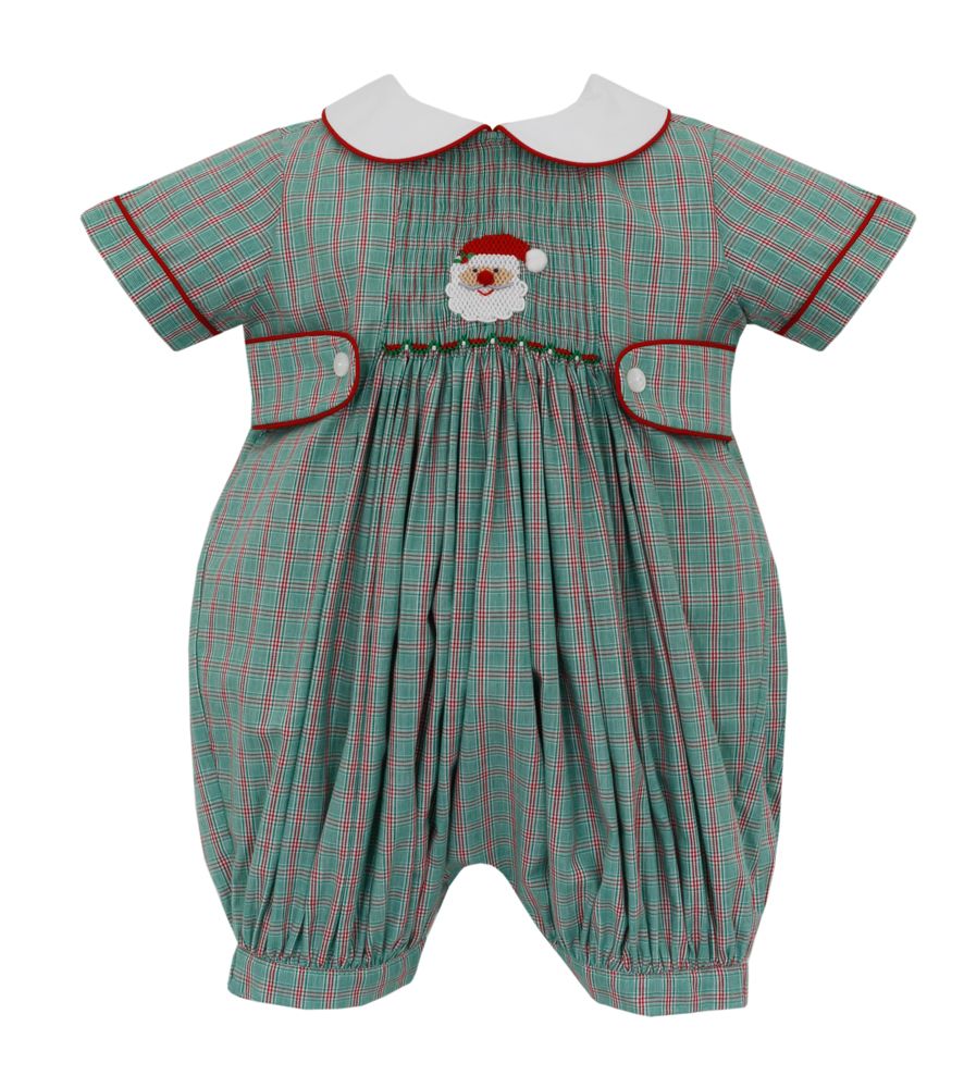 Anavini - Green/Red Plaid Santa Romper