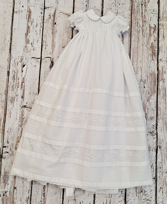 Will'Beth - White Collared Christening Gown with Bonnet