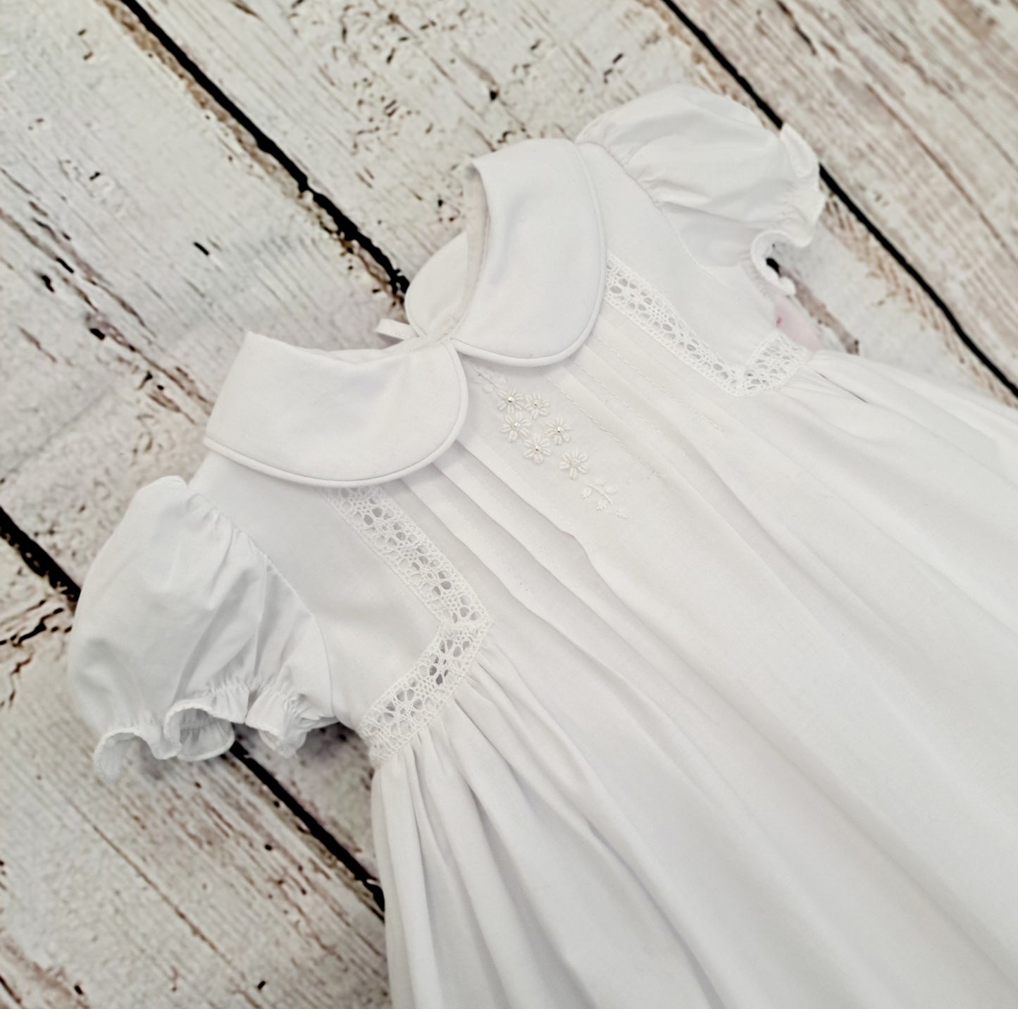 Will'Beth - White Collared Christening Gown with Bonnet