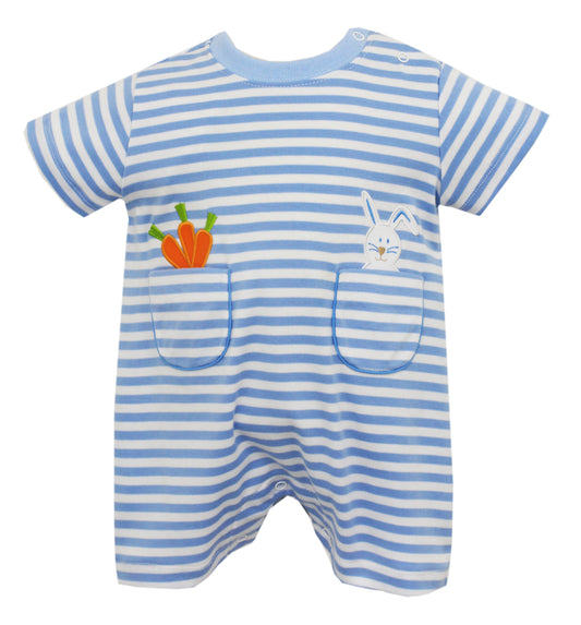 Claire & Charlie - Bunny Carrot Blue Stripe Boy Romper