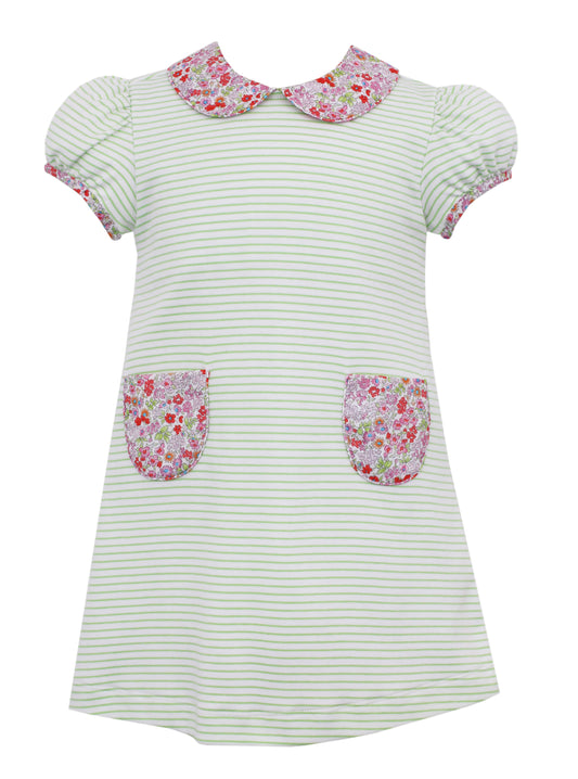 Claire & Charlie - Green/White Stripe Dress Floral Pocket