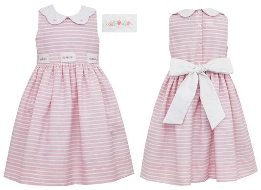 Claire & Charlie - Pink/White Dress Embroidered Flowers