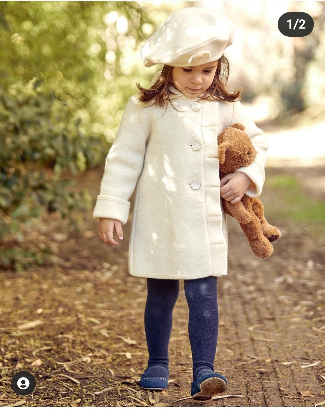 Marae - Ivory Pea Coat Ruffle Front Pearl Buttons