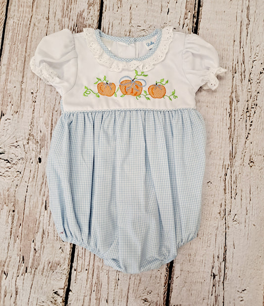 Lulu Bebe - Pumpkin Embroidered Bubble Blue