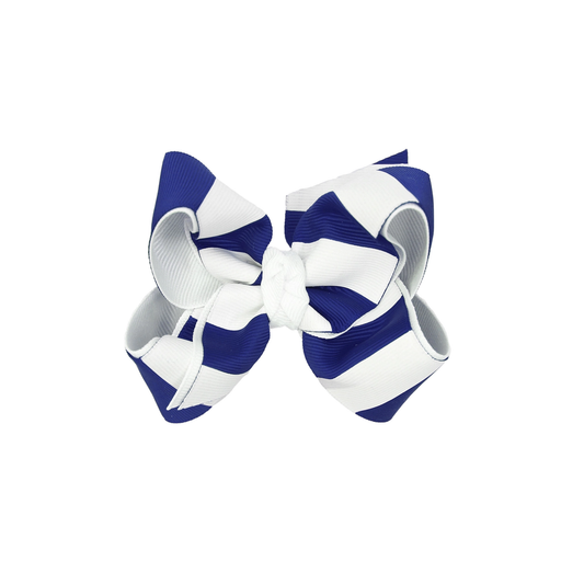 Beyond Creations - White/Royal Blue Stripe Clip Bow