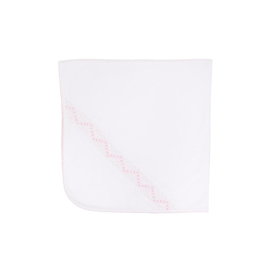 TBBC - Sweetly Smocked Blessing Blanket White/Palm Beach Pink