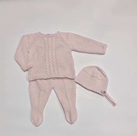 Mi Lucero - Cable Knit Bloomer/Sweater/Hat Set Pink