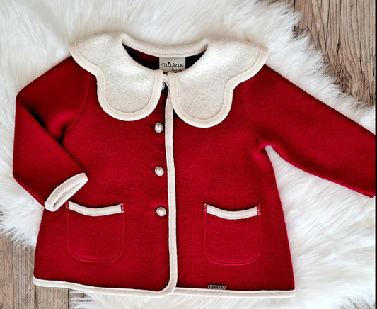 Marae - Petal Bib Collar Coat Red/White