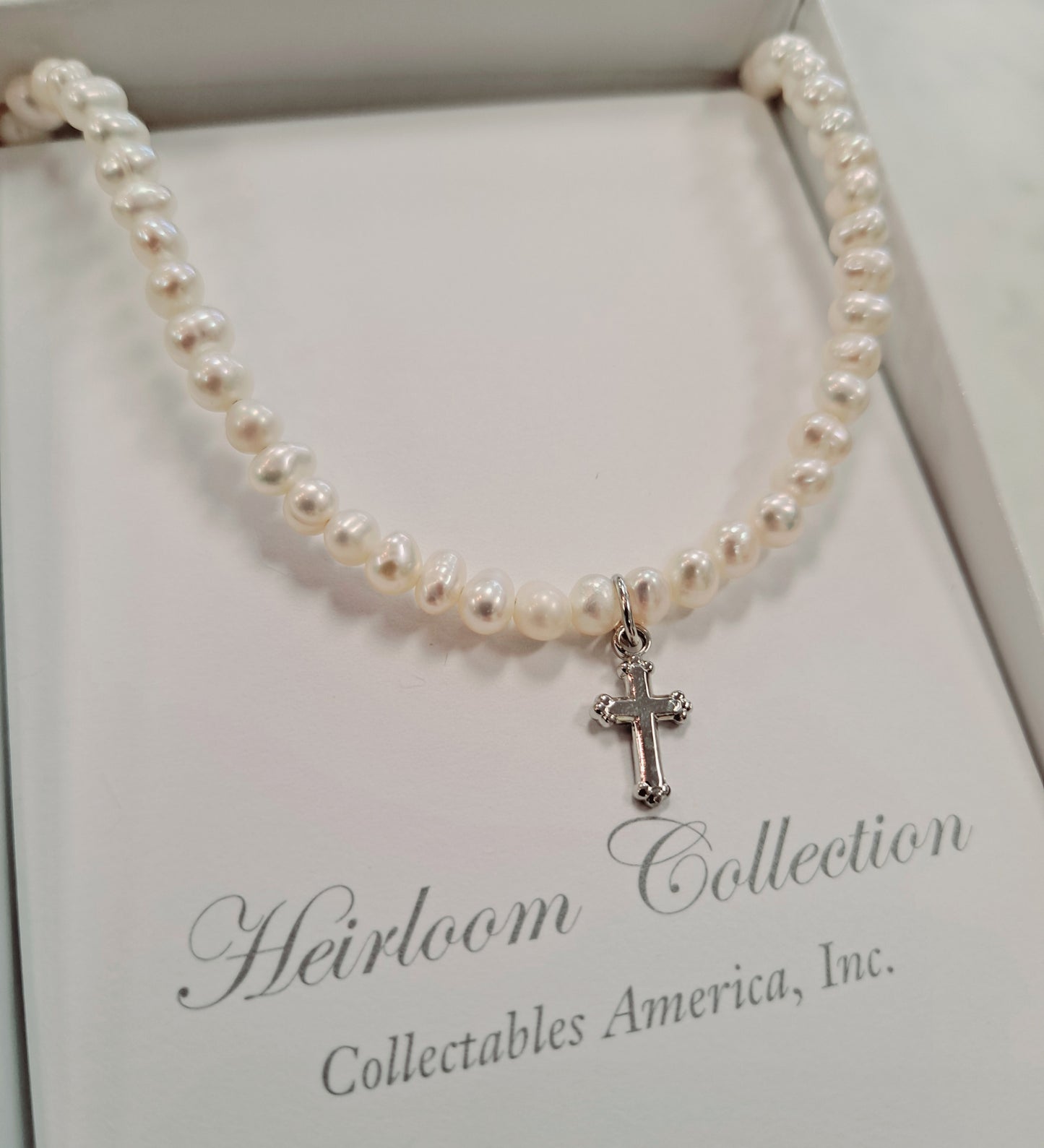 Collectables America - Freshwater Pearls Rhodium Cross Necklace CJ-455
