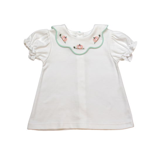 Lullaby Set - Scarlett Scalloped Blouse White Pumpkin/Olivia Jumper Seafoam Cord Autumn Leaves Set