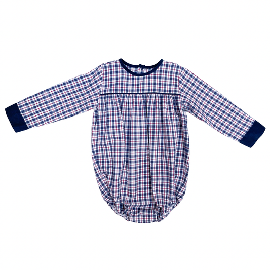 James & Lottie - Brooks Bubble - Blue Plaid with Navy Cord Cuffs