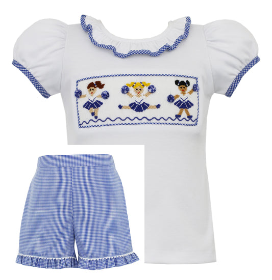 Anavini - Cheerleaders White Tee/Royal Gingham Shorts