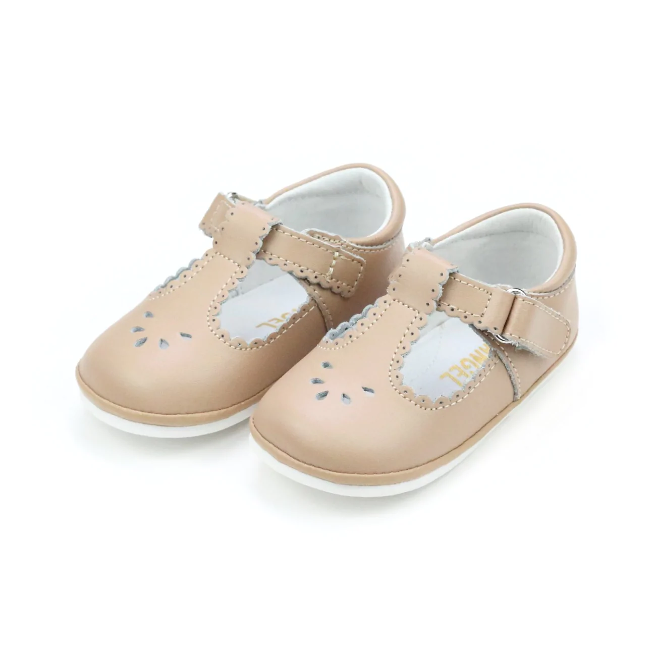 L'Amour - Dottie Scalloped Perforated Mary Janes Latte
