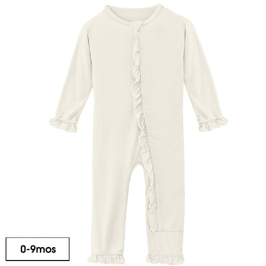 Kickee Pants - Classic Ruffle Coverall with Zipper Natural