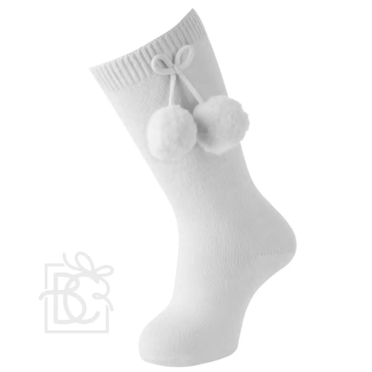 Carlomagno - Pom-Pom Knee High Socks White