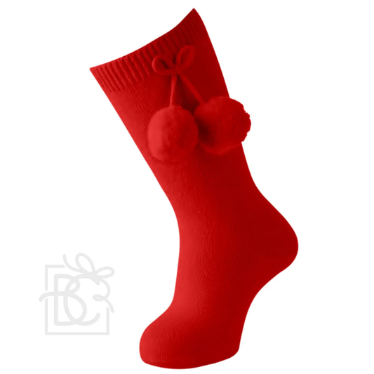 Carlomagno - Pom-Pom Knee High Socks Red