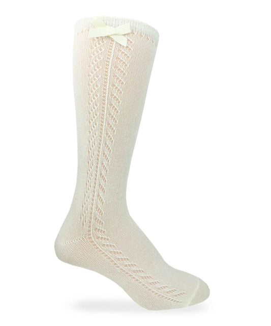 Jefferies Socks - Bow Knee High Socks Ivory