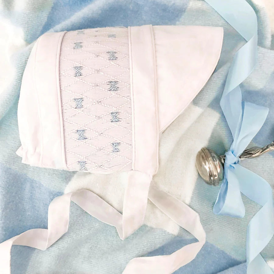 TBBC - Sweetly Smocked Bonnet Worth Avenue White/Buckhead Blue