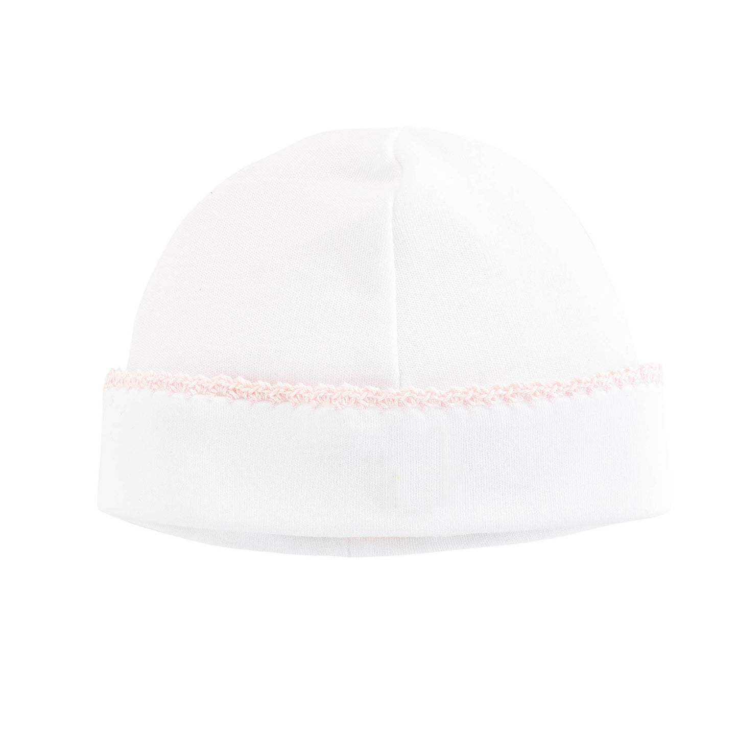 Baby Club Chic - Round White Hat Pink Crochet Trim