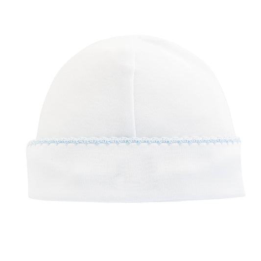 Baby Club Chic - Round White Hat Blue Crochet Trim